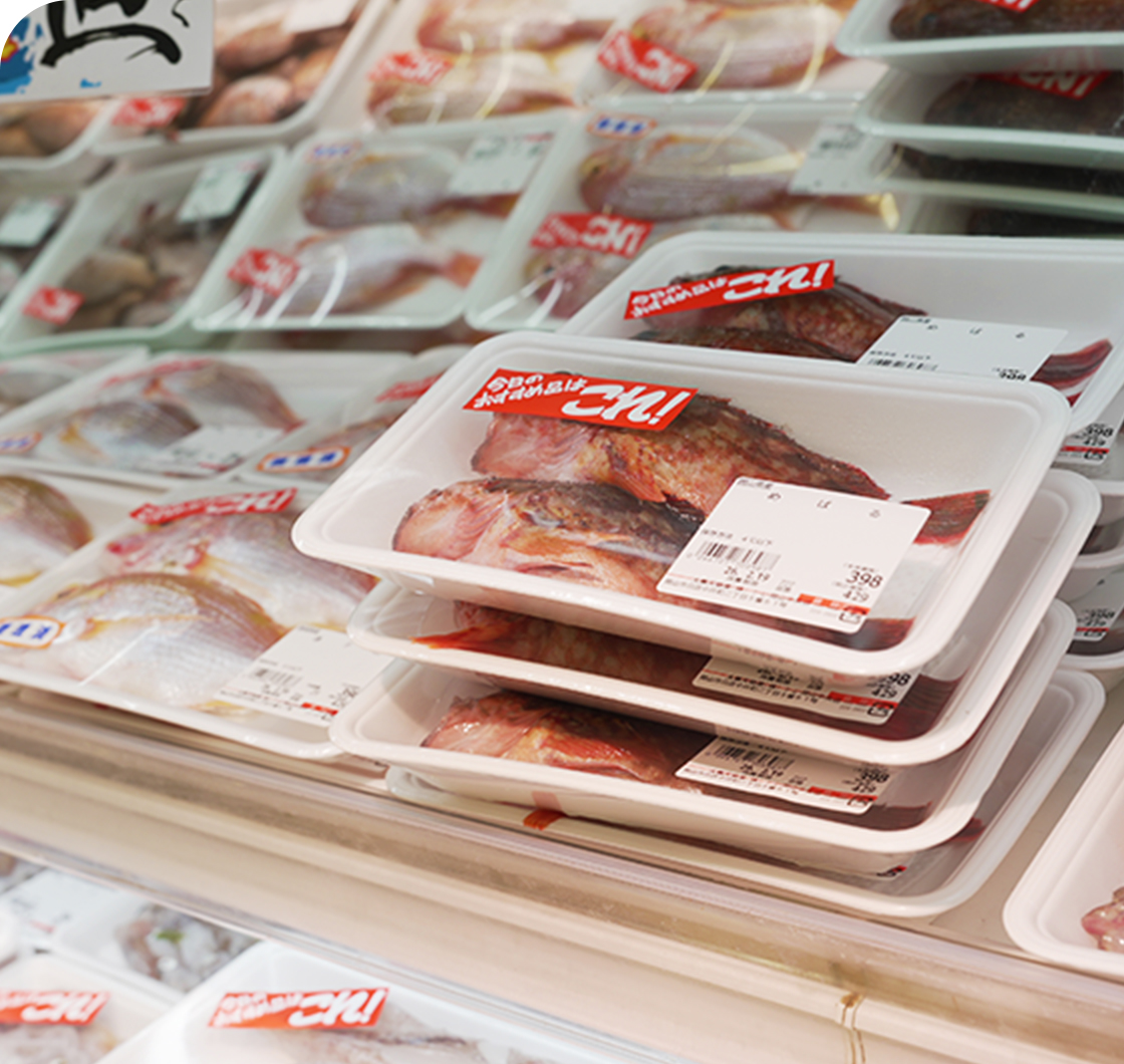 鮮魚が店舗に並ぶ様子